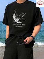 Camiseta gráfica de algodón negro para hombres - Manga corta, diseño de planeta y estrellas, impresión "Esforzándonos por la excelencia en la exploración", ropa deportiva cómoda y transpirable, 100% algodón, lavable a máquina, camiseta elegante - details 20