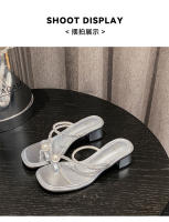 Zapatillas de Tacón Grueso y Perla de Diamante de Imitación Diseño de Cabeza Cuadrada Tacón Alto - details 18
