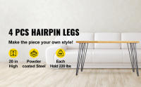SucceBuy Patas de mesa con horquilla, juego de 4 de 20 pulgadas, diseño de 3 varillas, acero al carbono, capacidad de 220 libras cada una, patas de muebles de bricolaje resistentes para banco, escritorio, mesa de comedor, sillas - details 0