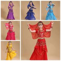 Conjunto de trajes de baile con tocado dulce, vestido de princesa, trajes coloridos de danza del vientre, regalos de ropa para niñas de la India deslumbrantes y brillantes - details 1