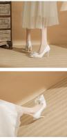 Nuevos tacones altos de las mujeres stiletto moda francesa temperamento boda novia zapatos de las mujeres blanco solo zapatos - details 8
