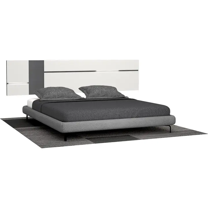 Cabezal de Cama para Pareja Doble, Modelo Led, Acabado en Blanco y Grafito, Medidas 260 cm x 60 cm x 3 cm - 1