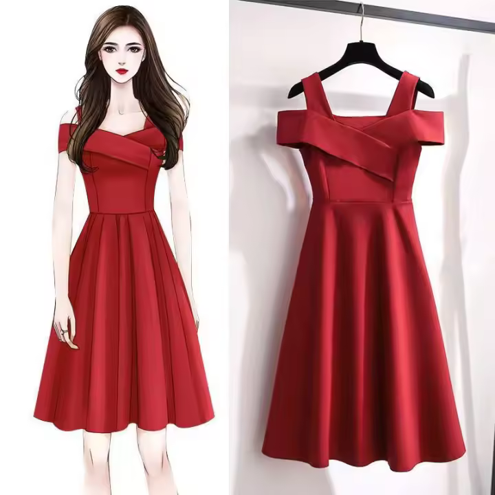 Vestido de Verano de Cintura Delgada Estilo Hpburn en Negro Cinturón Adelgazante Manga Corta - 1