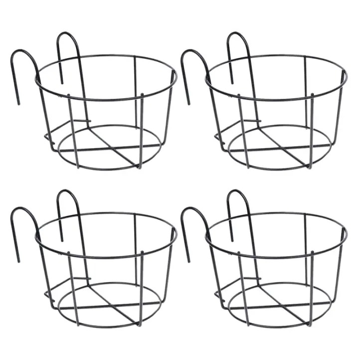 Macetas de barandilla colgante de 4 piezas, soportes para macetas de flores, bastidores de hierro para plantas, valla de Metal, soporte montado en maceta, cestas pequeñas para balcón - 1