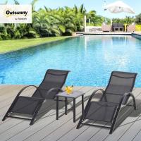 Juego de 2 Tumbonas Jardín Exterior con Mesa Auxiliar de Vidrio Templado Tumbonas con Respaldo Reposabrazos para Patio Piscina Terraza Exterior Negro - details 1
