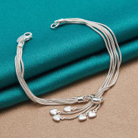 Pulsera de plata de ley 925 con forma de corazón, brazalete con cadena de cinco serpientes, joyería - details 0