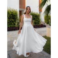 Primavera y verano nuevo vestido halter sin mangas con cuello cuadrado de color sólido - details 31