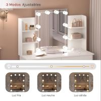 Espejo LED Ajustable Mesa Tocador con Regleta Enchufes 2 Cajones y 4 Estantes Tocador 90x40x135 cm - details 4
