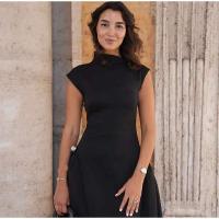 Elegante Vestido A-e de Cintura Alta para Mujer Color Sólido, Sin Mangas, Robe Largo con Cuello Redondo Nuevo Vestido de Fiesta de Noche - details 6