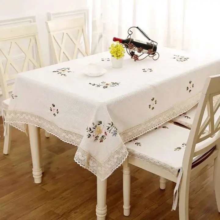 Manteles de lino para piscina antipiscina ENCE huecos de algodón blanco floral europeo, juegos de muebles de TV para bodas - 1