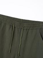 Pantalones cortos Cargo de lino con múltiples bolsillos para hombre, pantalones cortos con cordón de cintura a la moda para exteriores - details 5