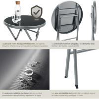 Conjunto Muebles Jardín Exterior 3 Piezas con Estructura de Acero, Mesa y Sillas Terraza Resistentes a Intemperie, Topes en Patas, Tela de Secado Rápido, Asas para Fácil Transporte - Negro - details 16