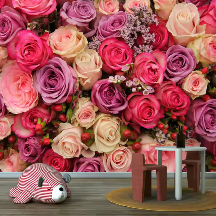 Papel Tapiz Impreso Floral de Rosa Roja de Shinehome Autoadhesivo, Impermeable, Marca Ecológica para Decoración de Interiores - 1