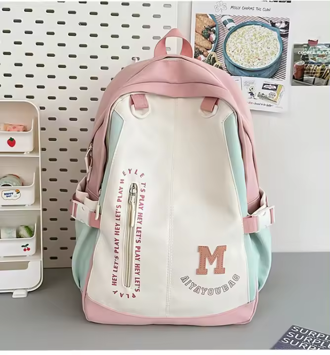Mochila Universitaria Impermeable Material de Nylon para la Forro Estilo Japonés Fresco y Dulce - 1