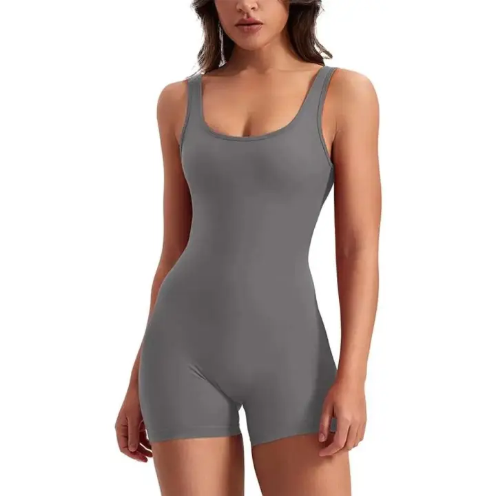 Bailey de yoga de cintura alta para mujer, uniforme de gimnasio sin mangas con cuello en U transpirable, control abdominal, función de elevación de cadera - 1