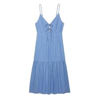 Vestido de Verano de Denim Largo con Correas Decoradas Vestido Suelto, Sin Espalda, Dulce y Fresco para Mujeres - details 1
