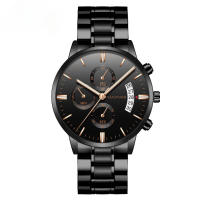 Correa de acero inoxidable business casual calendario reloj de cuarzo para hombres impermeable negro acero fino - details 2