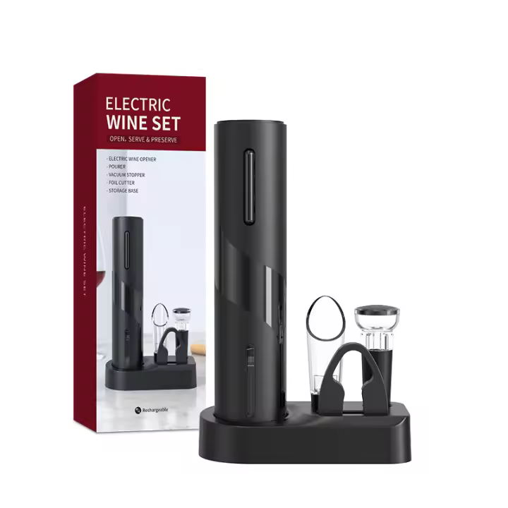 Abrebotellas de Vino Eléctrico de Acero Inoxidable Base de Carga Automática con Cortaventos y Vertedor de Vino para Cocina y Fiestas - 1