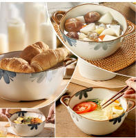 Cuenco de cerámica para Fideos para el hogar, cuenco de sopa con asa, ensalada, Pasta, vajilla de cocina, horno microondas, 1700ml - details 5