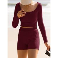 BUNO-Conjunto de ropa de estar por casa para mujer, tops ajustados de manga larga y pantalones cortos de motorista, 2 piezas, verano, 2025 - details 55