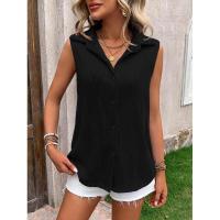 Camisa y blusa de verano sin mangas con botones sueltos de Color sólido para mujer, Tops femeninos 2024 - details 3
