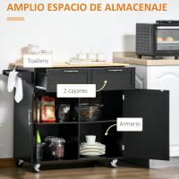 Cocina con ruedas, carrito de cocina, mueble auxiliar de cocina con 2 puertas, 2 cajones, toallero y estante ajustable para comedor/salón, 104x46x91 cm, negro - details 6