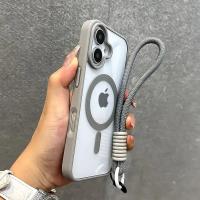Funda de lujo con cordón transparente para teléfono Magsafe para iPhone 16 15 14 13 12 11 Pro Max, funda trasera con correa para muñeca y armadura a prueba de golpes - details 2
