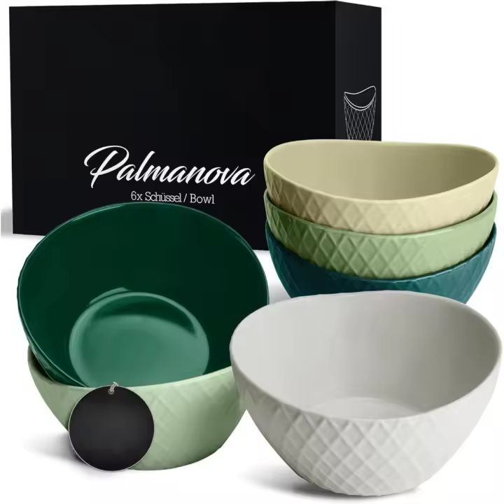 6 x 800 ml - Juego de cuencos/Juego de cuencos de cereales - Cuencos modernos mate - Juego de cuencos grandes - Colección Palmanova (Verde) - 1