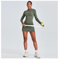 Ropa deportiva de dos piezas para mujer, traje deportivo, falda deportiva, temperamento delgado, cuello alto, top de yoga de manga larga - details 10