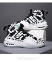 Cuero antideslizante y resistente al desgaste zapatillas de combate real versátil medio-top zapatos de baloncesto blanco y negro - details 25