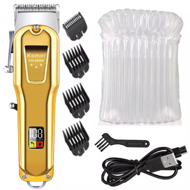 Kemei-cortadora de pelo profesional de metal para hombre, recortadora de pelo eléctrica, ajustable, con cable, inalámbrica, 2600A - 1