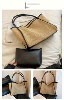 Bolso de Hombro de Paja de Gran Capacidad Textura Tejida Natural Adorno de Bloque de Color - details 6