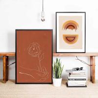 Arte de pared naranja quemado abstracto, pintura en lienzo, terracota, Arco Iris, minimalista, dibujo de una línea, carteles, impresiones bohemias, decoración del hogar - details 3