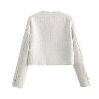 Chaqueta de Tweed con Punto de Volteo Primaveral Abrigo Corto de Cuello Redondo de Una Sola Brecha para Damas Top de Moda - details 6