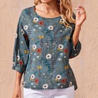Camisa informal de talla grande para mujer, top holgado con manga acampanada y cuello redondo con estampado floral, top informal de oficina para mujer - details 0