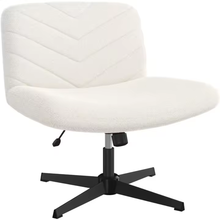 Silla de Oficina sin Reudas, Silla Piernas Cruzadas con Función Mecedora, Ancha Sila de Escritorio para Juegos, Silla de Maquillaje sin Brazos para Casa, Marfil - 1