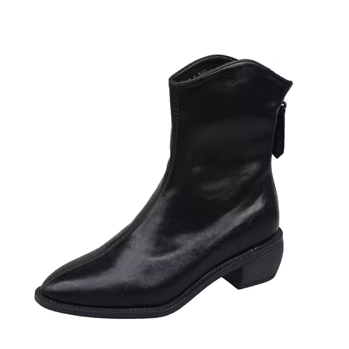 Nuevas botas de vaquero occidentales puntiagudas con boca en v, botas cortas blancas de tacón grueso - 1