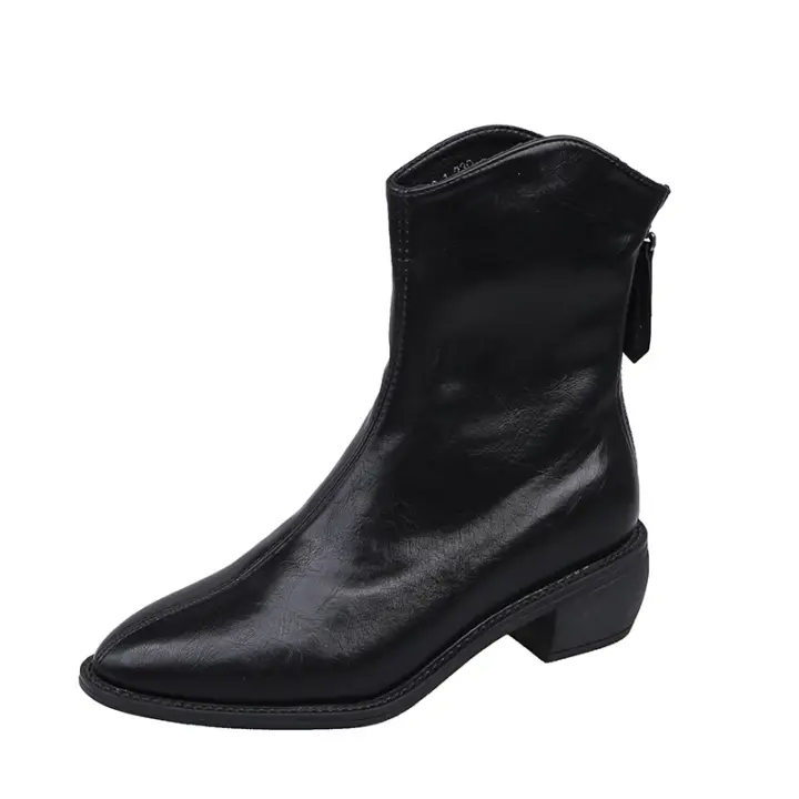 Nuevas botas de vaquero occidentales puntiagudas con boca en v, botas cortas blancas de tacón grueso - 1