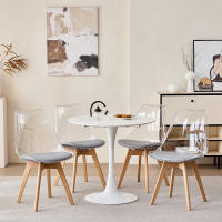 Un juego de 4 sillas de comedor modernas transparentes con patas de madera de haya tapizadas en cuero para sala de estar, cocina, oficina y salón. - details 0