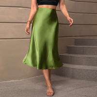 Faldas de satén para mujer, champán, oficina, cintura alta, corte en A, falda tubo larga elegante - details 1