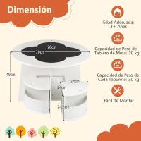 Juego de mesa y sillas para niños de 5 piezas, tablero de pizarra para escribir, mesa redonda apilable infantil con 4 taburetes de almacenamiento para actividades, arte, lectura (rosa) - details 13