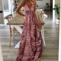 Vestido ral estampado con cuello en V y cintura alta, largo, con tirantes, estilo bohemio, para mujer - details 7