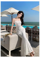 2025 vestido de vacaciones blanco marfil de noche elegante de estilo francés de gama alta falda camisola adelgazante ajustada - details 9