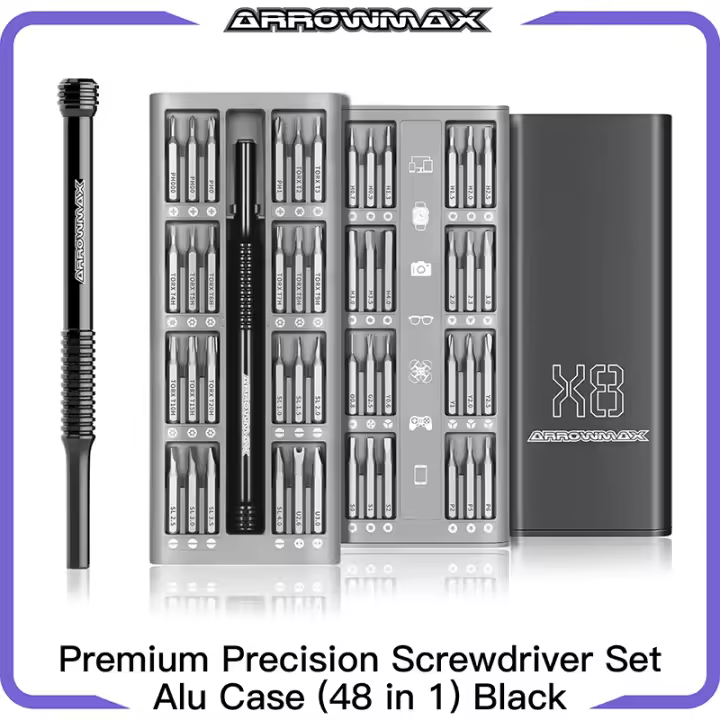 Conjunto de Destornilladores de Precisión ARROWMAX Premium con Caja de Aluminio (48 en 1) Herramientas Manuales para iPhone Computadora Tri Wing Torx - 1