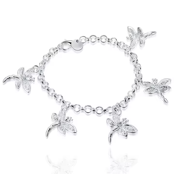 925 Sterling Silver Five Dragonfly Zircon Pendant Bracelet for Women's Jewelry - 1