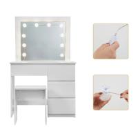 Tocador con espejo de iluminación, tocador blanco con taburete, mesita de noche, 4 cajones, mesa cosmética moderna - details 1