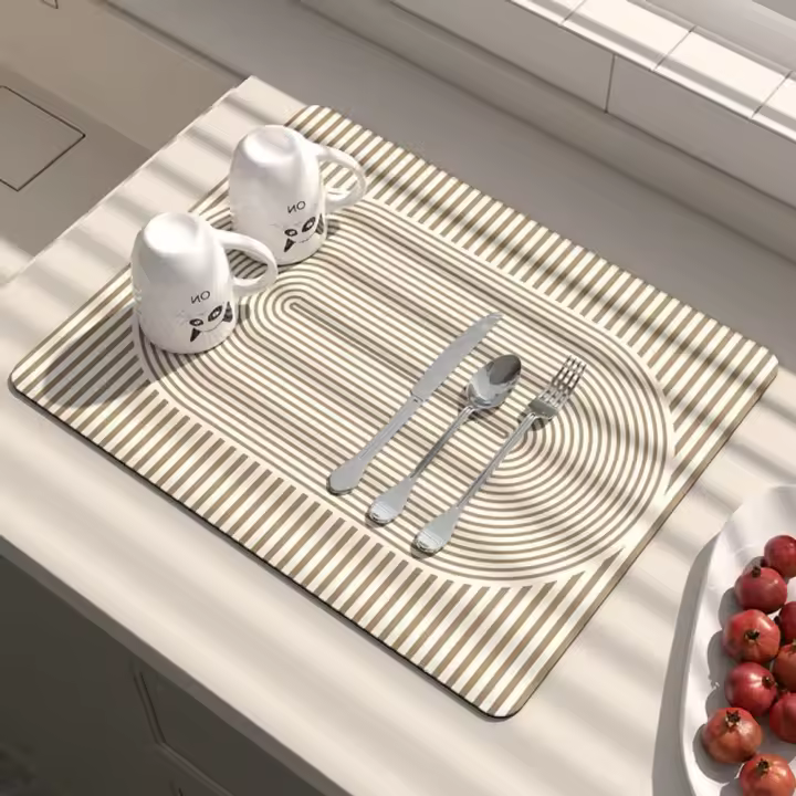 Alfombrilla de drenaje antideslizante, almohadilla de drenaje duradera, de diatomita creativa, de secado rápido, suave y absorbente, para mesa de cocina - 1