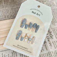 Puntas de uñas con estampado de bambú, color azul niebla, material seguro de larga duración, impermeable, para ir de compras, viajar y salir - details 3