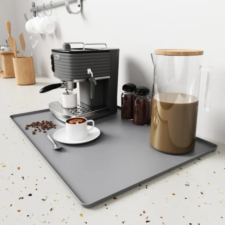 Alfombrilla para máquina de café 2 en 1 fácil de limpiar, almohadilla de drenaje de silicona impermeable, almohadilla aislante antideslizante para encimera, hogar - 1