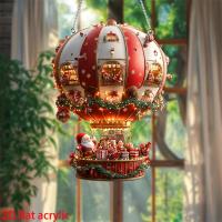Adornos colgantes acrílicos de Papá Noel en globo aerostático navideño, decoraciones de pared para dormitorio y sala de estar - details 3